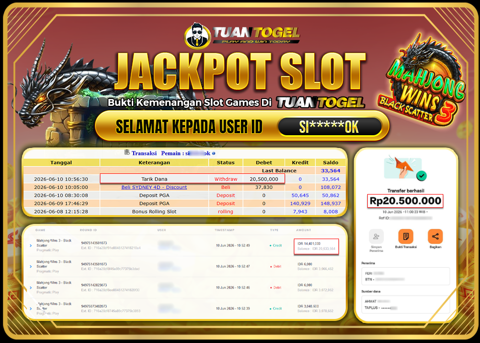 TUANTOGEL JACKPOT SLOT MAHJONG WINS 3 -BLACK SCATTER Rp20.500.000,- LUNAS